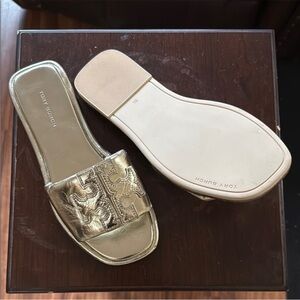 Tory Burch Metallic Gold Slide Sandals